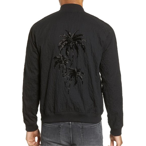 John Varvatos Men's Ricardo Palm Trees Beaded Glass Bomber Souvenir Jacket Black - Picture 1 of 8